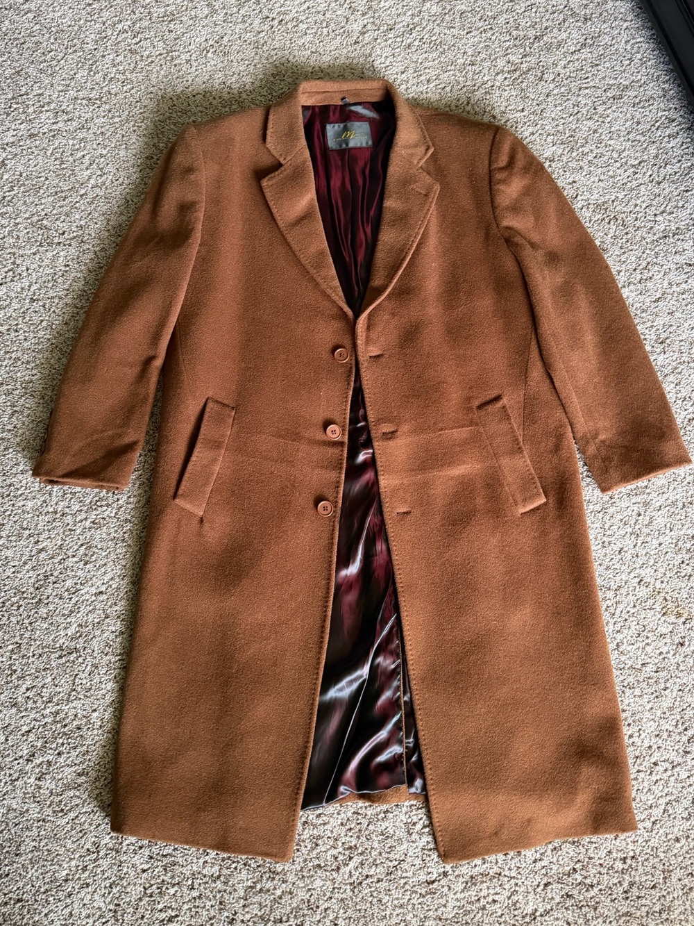 Midnight Velvet Men's Tan-Brown Wool Cashmere Pea Coat
